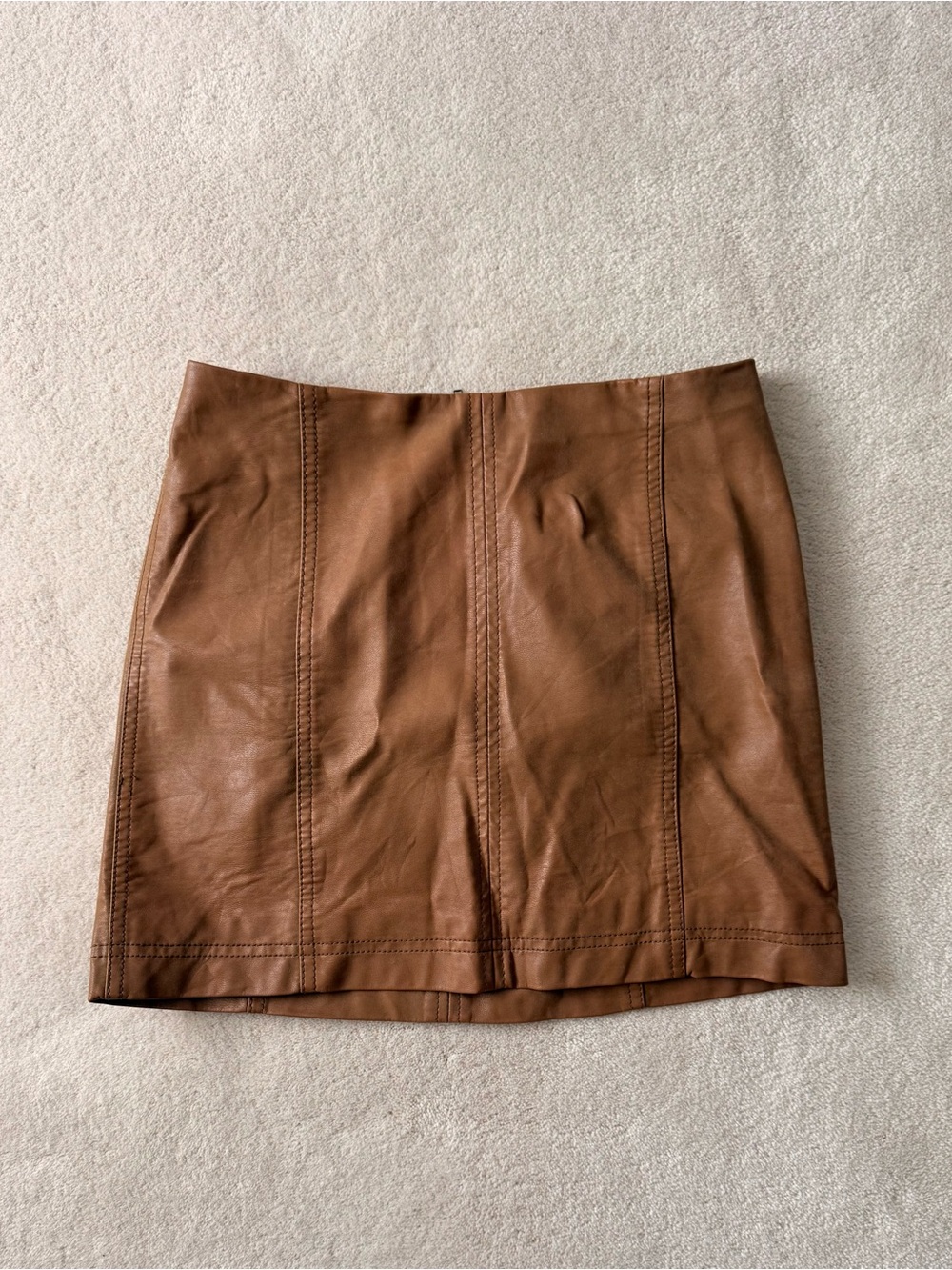 Free People Cognac Brown Faux Leather Mini Skirt